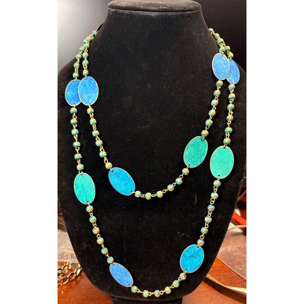 Unbranded Station Necklace Women OS Blue Good Boho Enamel Beaded Long Chain